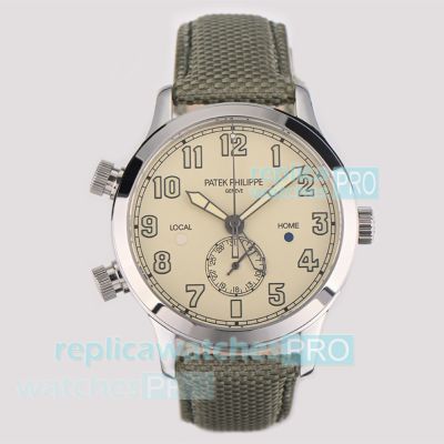 Swiss Clone Patek Philippe Calatrava Pilot Travel Time 42mm Watch with Ivory Dial 